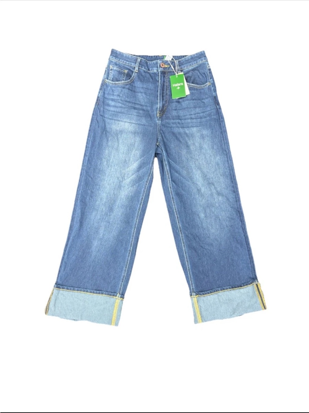 NWT HALARA Light Blue Wide-Leg Cuffed Jeans